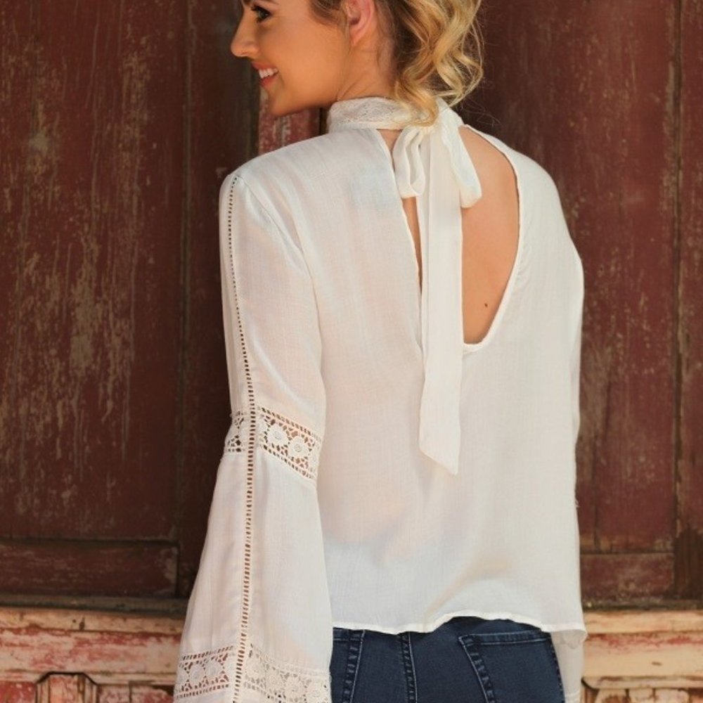 NWT Boho Festival Ivory Voile Top Kimono Sleeves Small - Picture 2 of 11